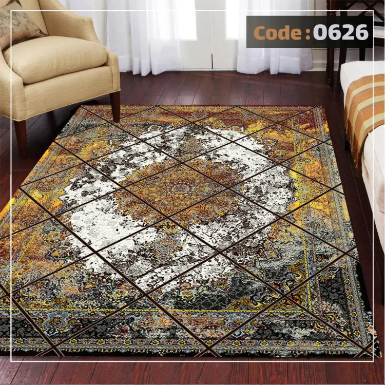 خرید روفرشی شطرنجی طلایی و طوسی و مشکی نصب آسان و قابل شستشو در ماشین لباسشویی