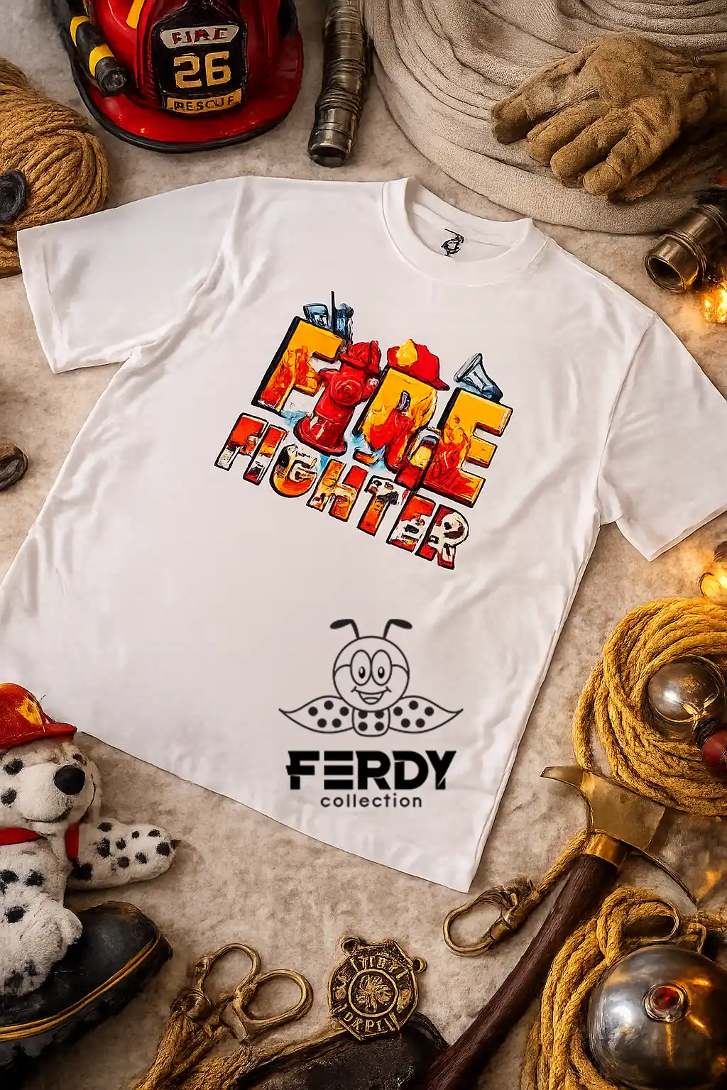تیشرت آتش‌نشانی نخ پنبه با چاپ DTF | طرح‌های حرفه‌ای Firefighter