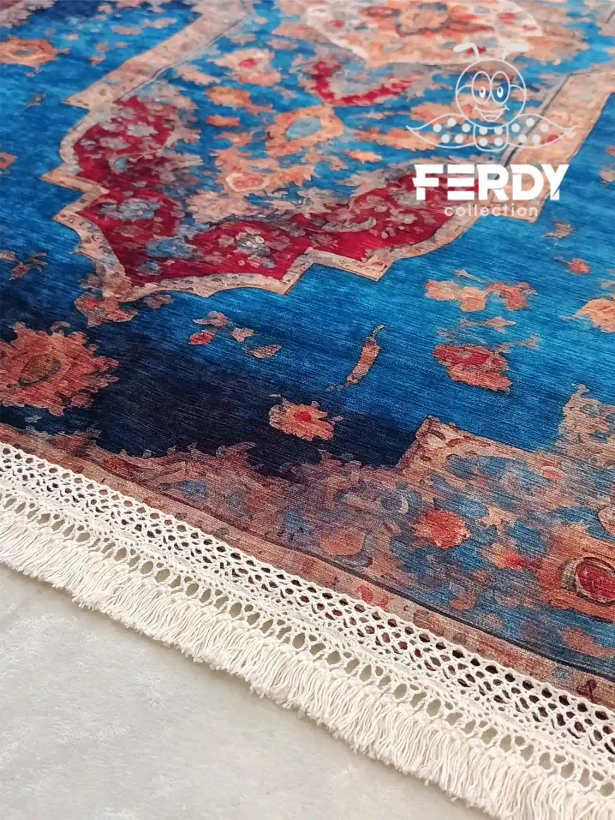 سجاده مخمل شانل دورو طرح ترنج فیروزهای | نرم، لطیف و قابل شستشو