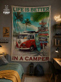 بکدراپ مخمل پورش طرح Life is Better in a Camper | دکور وینتیج ساحلی اتاق نوجوان