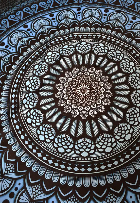 تپستری مخمل طرح ماندالا فیروزهای | تابلو پارچهای دکوراتیو مدیتیشن