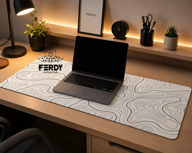 دسک مت سفید با نقشه خطوط توپوگرافی Topographic White