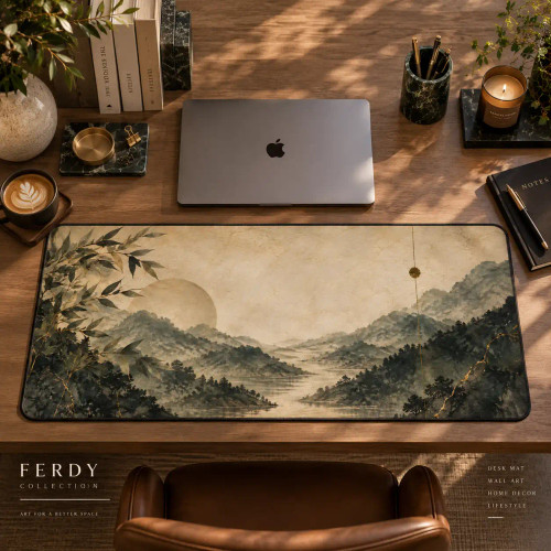 Mist Valley Desk Mat، Landscape Desk Mat