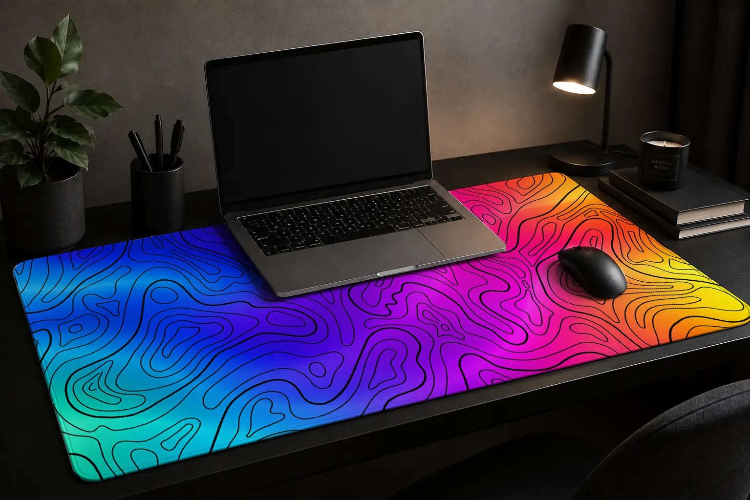 پد موس Topographic Neon مشکی با طرح خطوط توپوگرافی