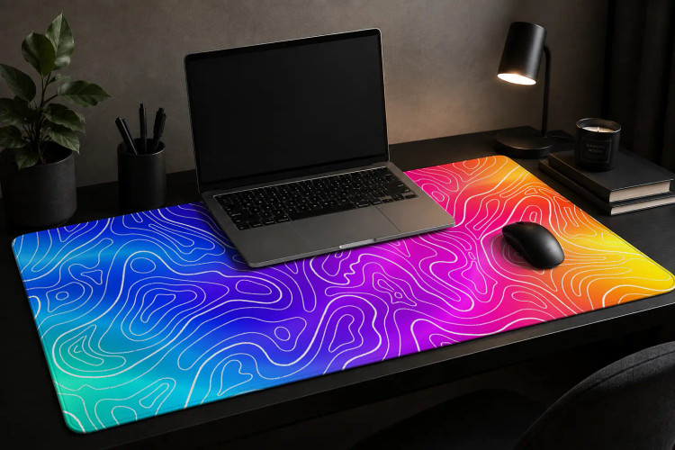 دسک مت Topographic Neon سفید مناسب موس و کیبورد