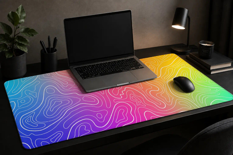 دسک مت Topographic Pastel سفید برای میز کار و گیمینگ